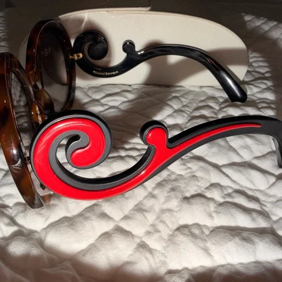Prada Minimal Baroque Women's Tortoise and Red Swirl Sunglasses - Picture 7 of 15